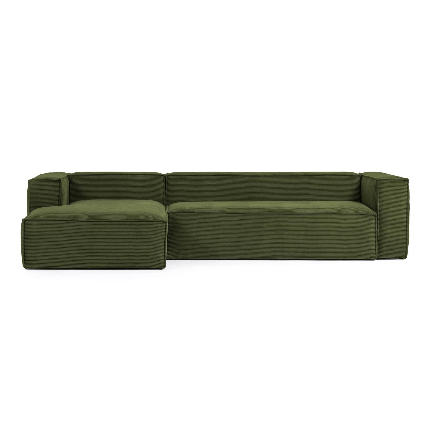 Kave Home Blok   Pers  Sofa     Venstre Chaiselong Grøn Corduroy Fløjl  330