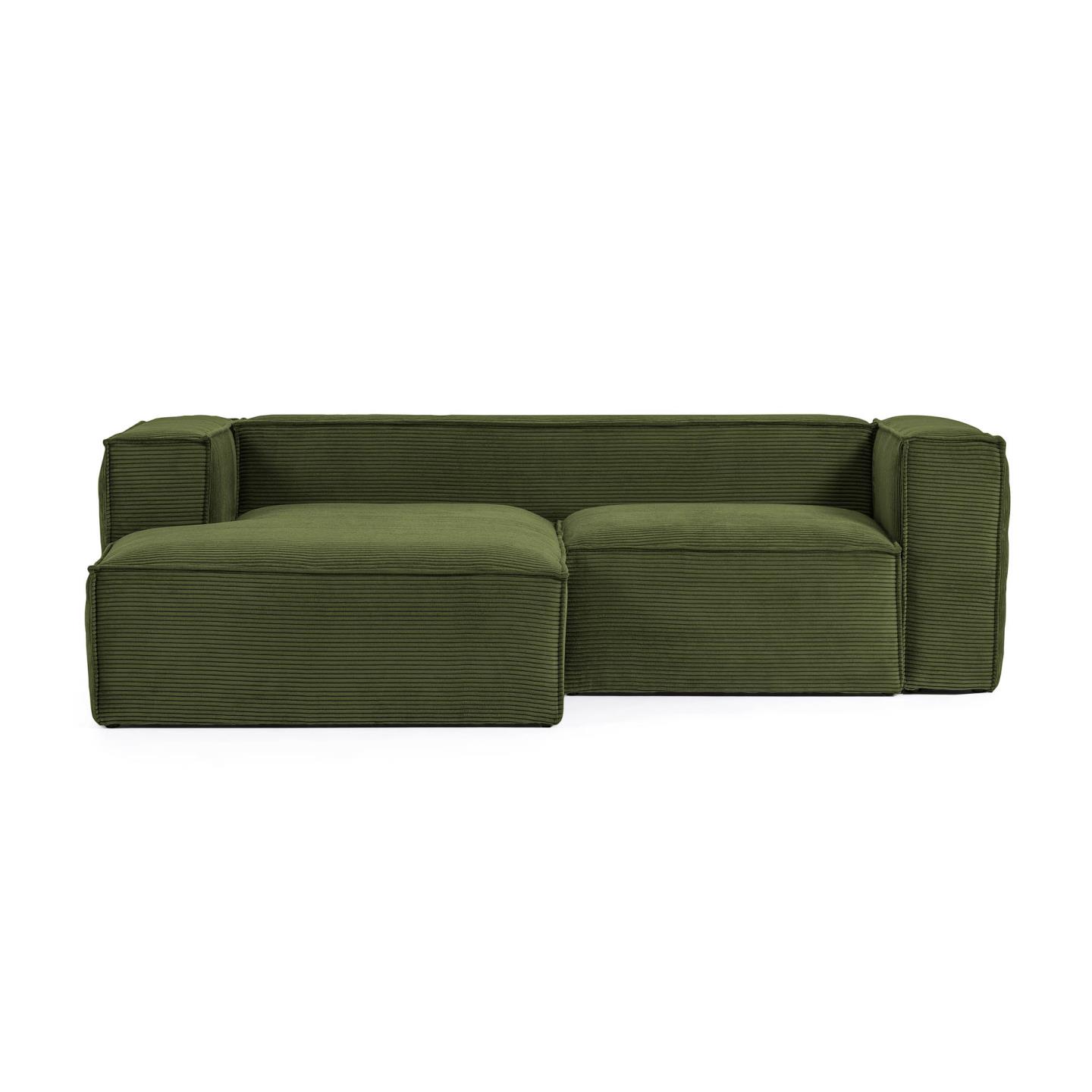 Kave Home Blok   Pers  Sofa     Venstre Chaiselong Grøn Corduroy Fløjl  240