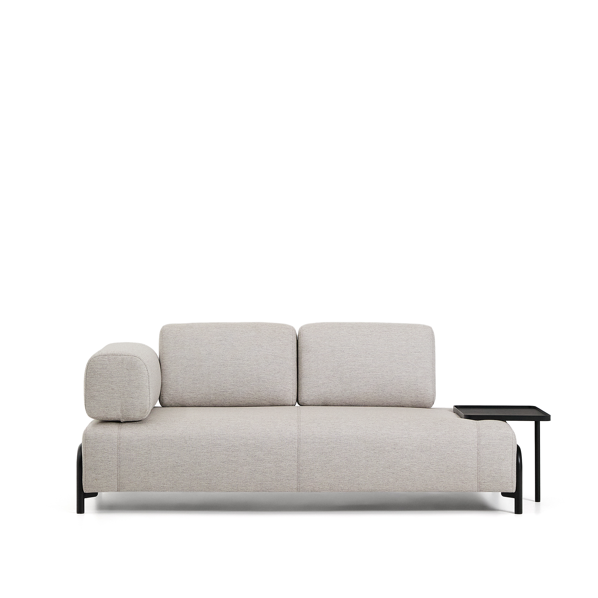 Kave Home Compo  -pers  Modul Sofa     Stort Bakkebord Grå Stof   Sort Metal  200cm