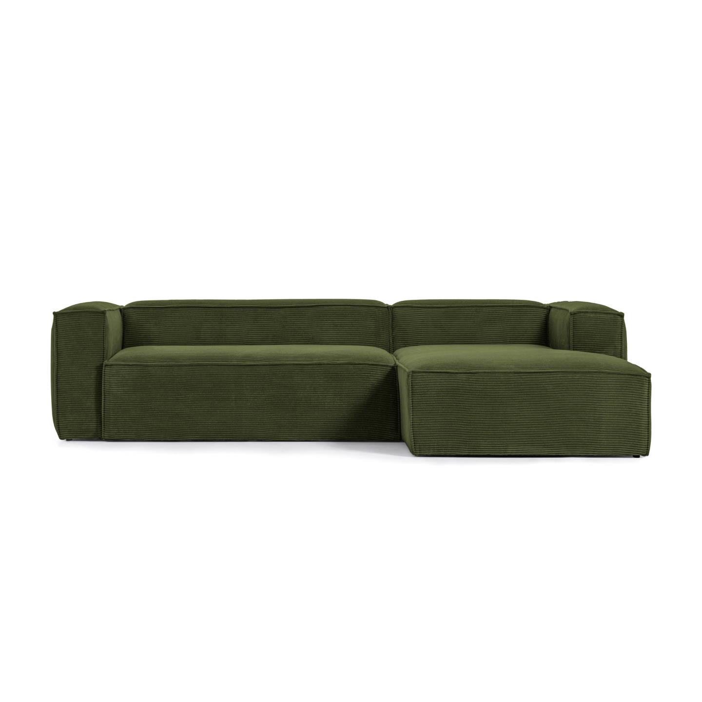 Kave Home Blok   Pers  Sofa     Højre Chaiselong Grøn Corduroy Fløjl  300