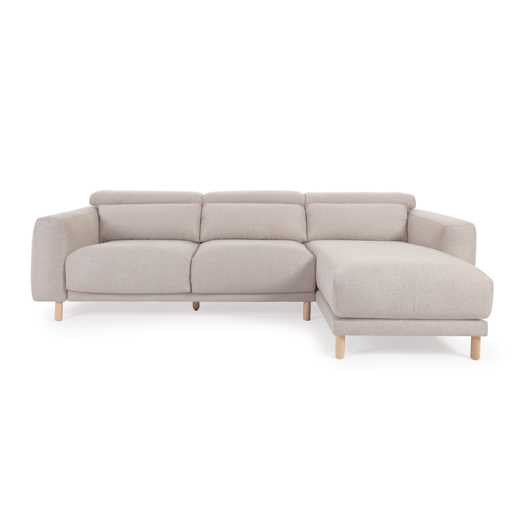 Kave Home Singa   Pers  Sofa     Højre Chaiselong Beige Stof   Natur Bøgetræ