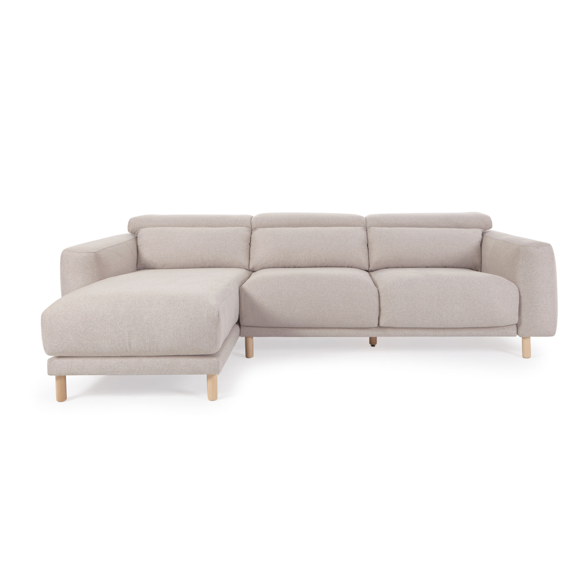 Kave Home Singa   Pers  Sofa     Venstre Chaiselong Beige Stof   Natur Bøgetræ
