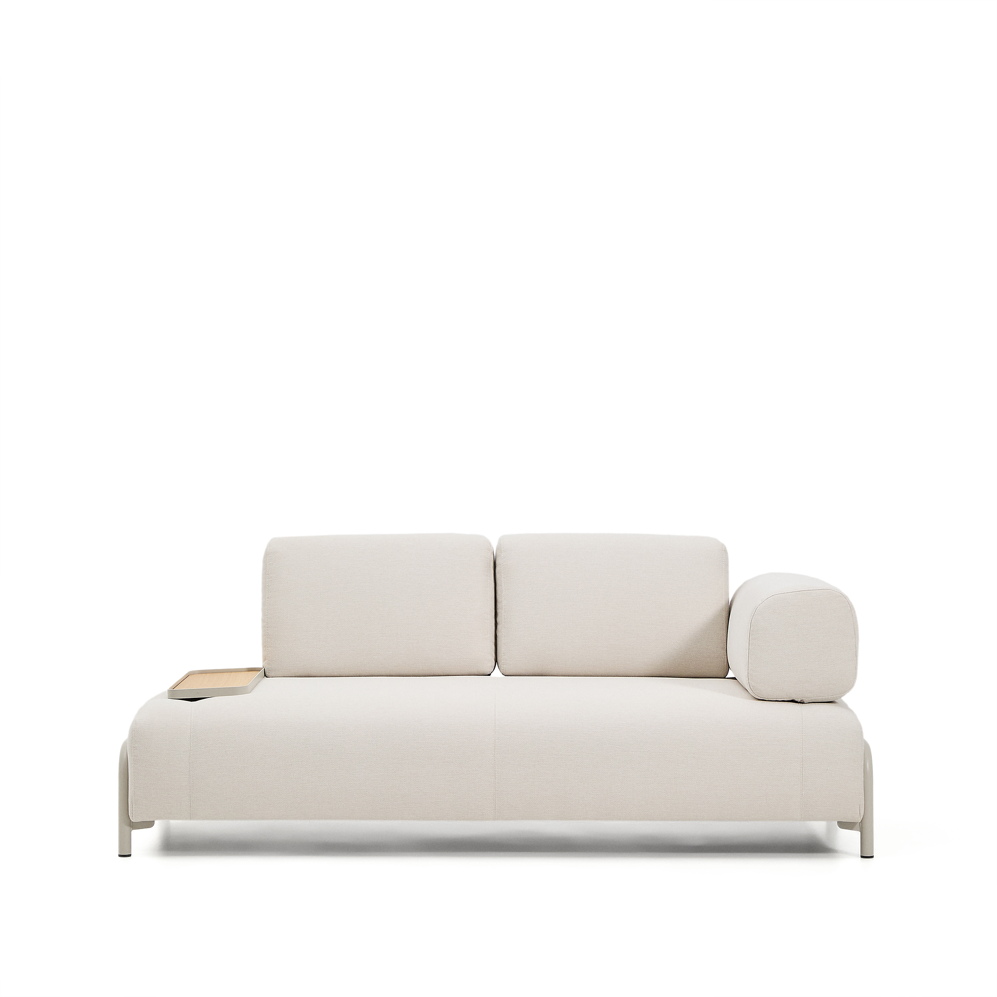 Kave Home Compo  -pers  Sofa  Lille Egefinér Bakkebord Ecru Chenille Stof   Beige Metal  200cm