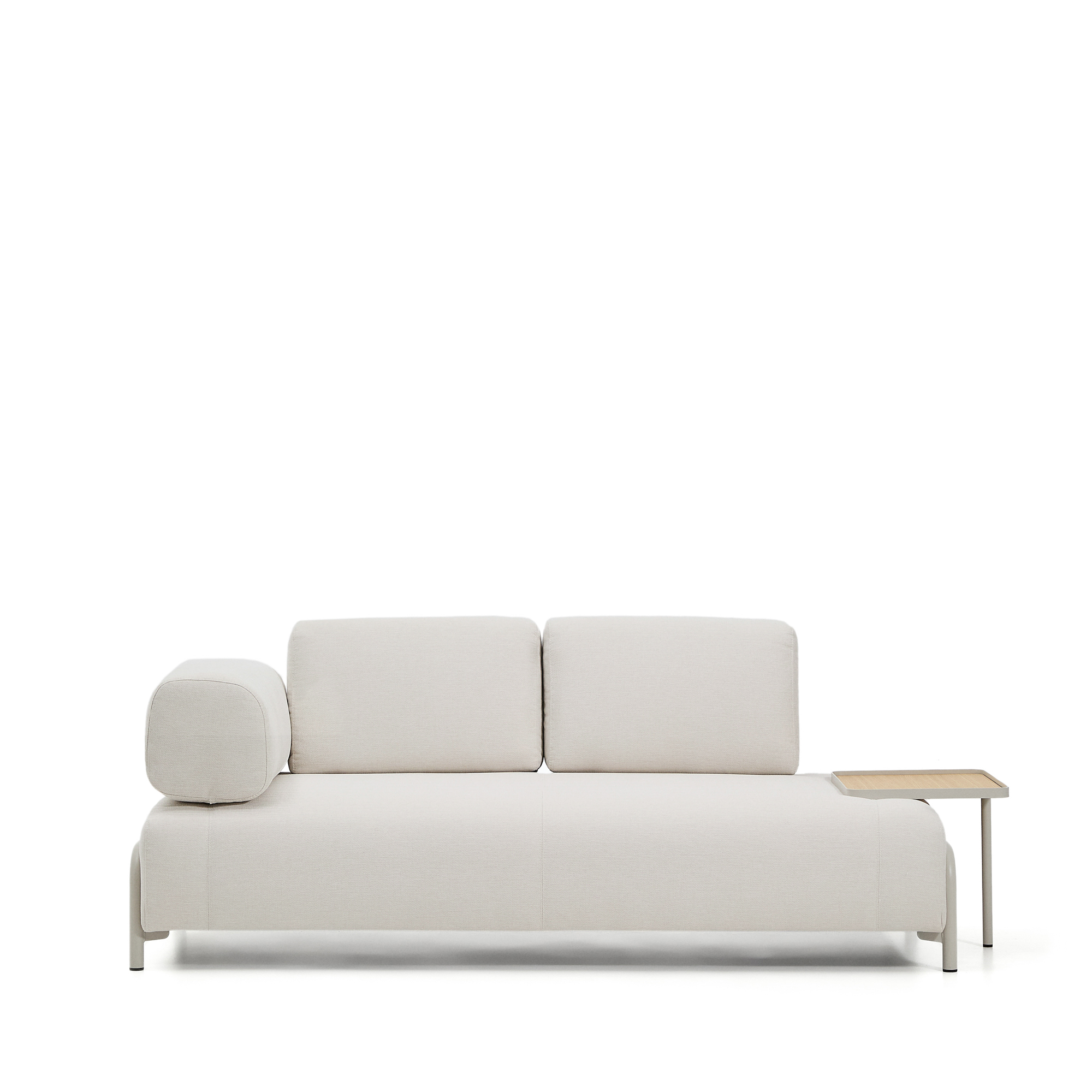 Kave Home Compo  -pers  Sofa  Stort Egefinér Bakkebord Ecru Chenille Stof   Beige Metal  200cm