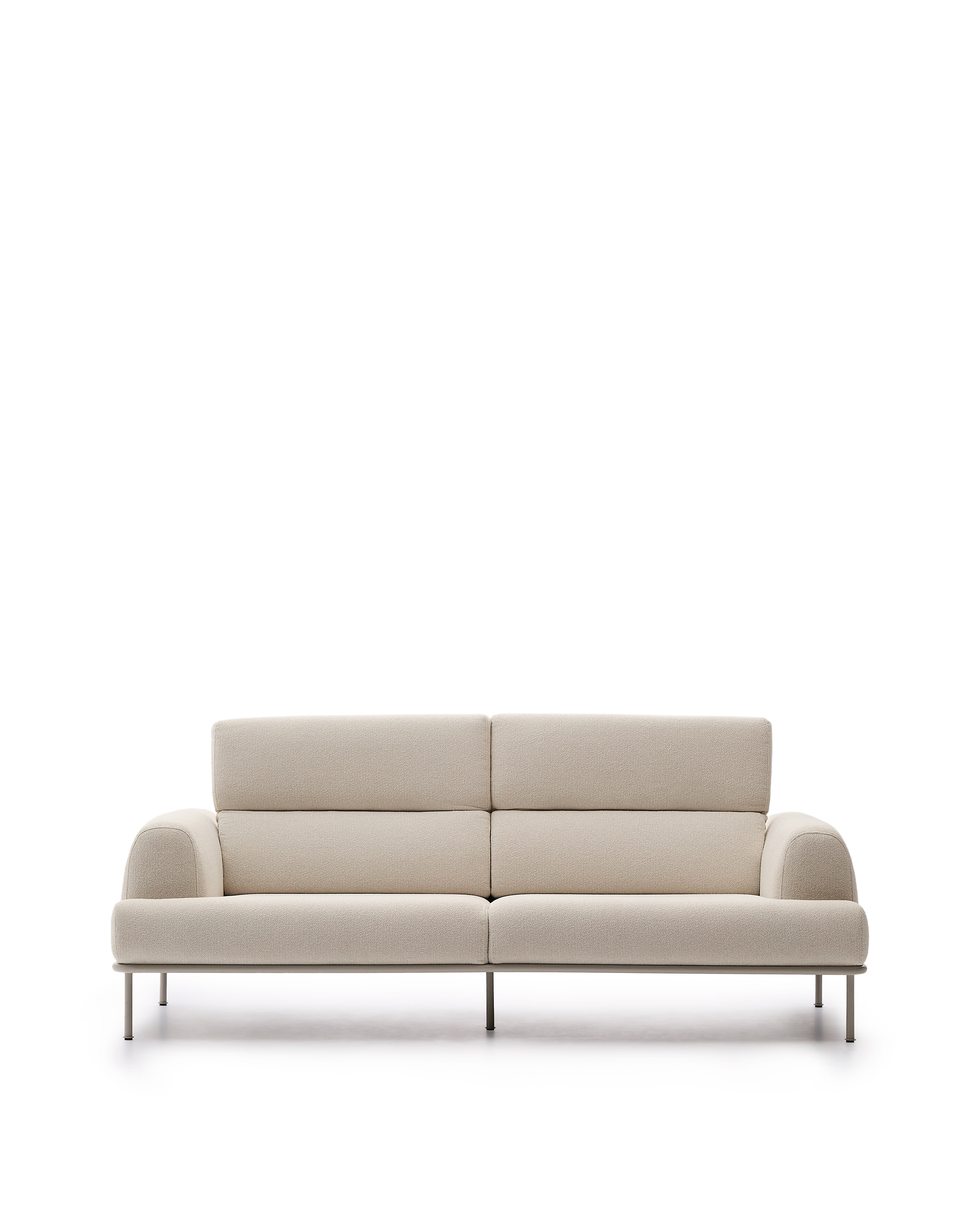 Kave Home Aurum   Pers  Sofa     Nakkestøtte Creme Stof   Mat Grå Metal   :234cm