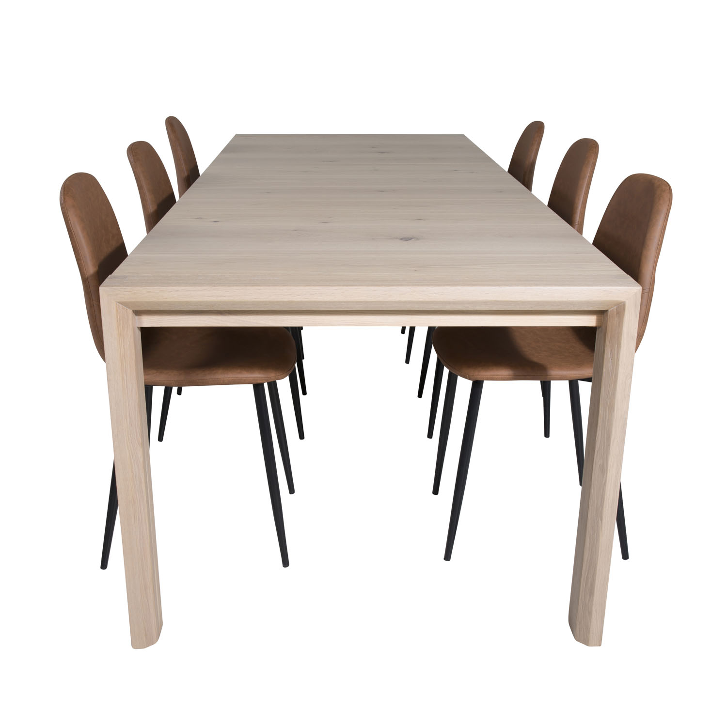 Venture Design Slider Spisebordssæt       Stole Hvidvasket Egefiner     Brun   Sort Metal