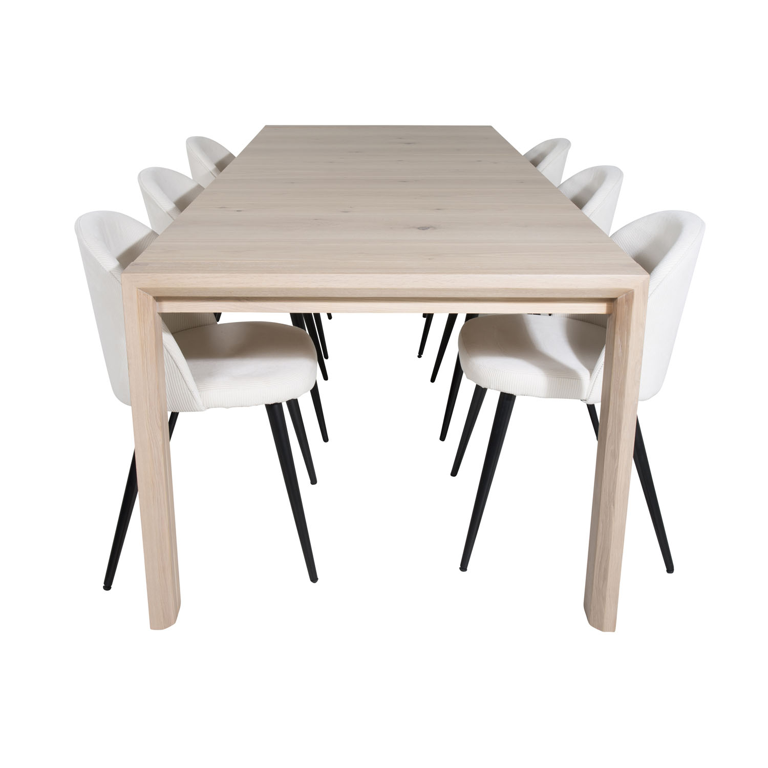 Venture Design Slider Spisebordssæt       Stole Hvidvasket Egefiner     Beige Fløjl Sort Metal