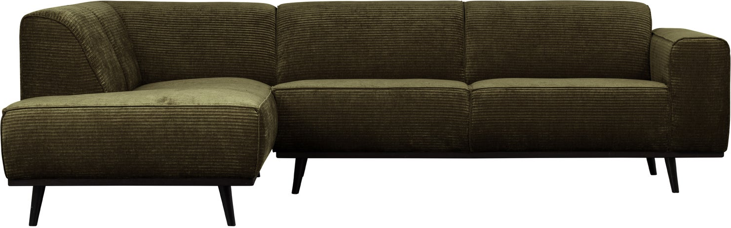 Hjørnesofa Woood Statement Venstrevendt 274x210    Varm Grøn Vævet Jacquard Ribstof  Fløjlslook  Bonell-fjedre  Høj Komfort