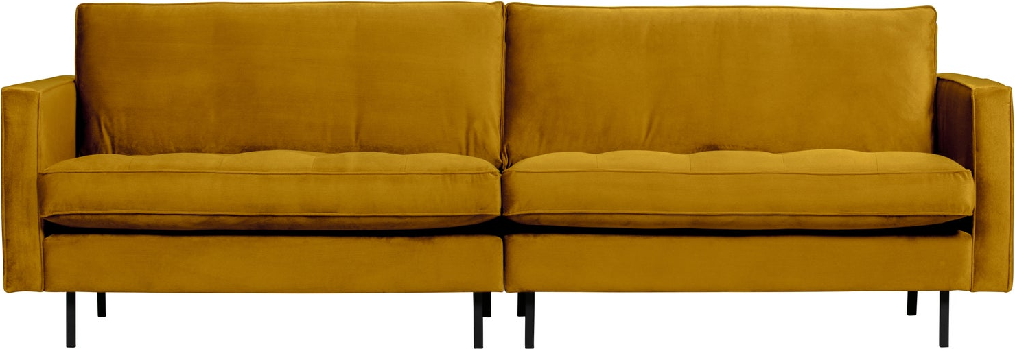 -personers Sofa Woood Rodeo Classic  Fløjl Velour Oker  Quiltede Sædehynder  H83xb275xd88