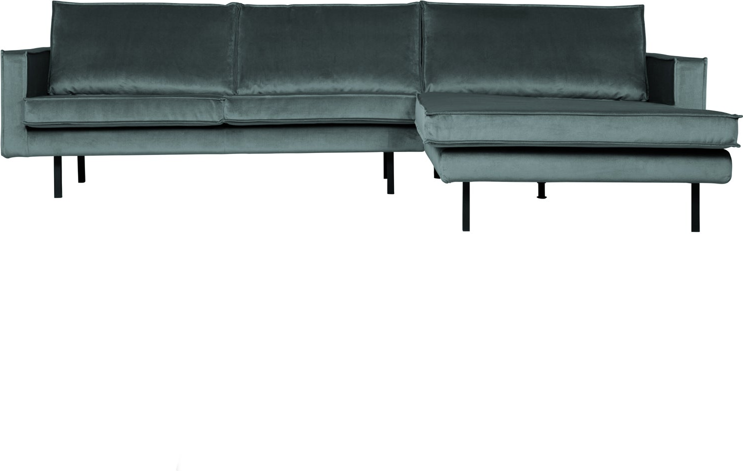 Loungesofa Woood Rodeo Højrevendt Chaiselong  -sæders Tealblå Velour Med Metalben