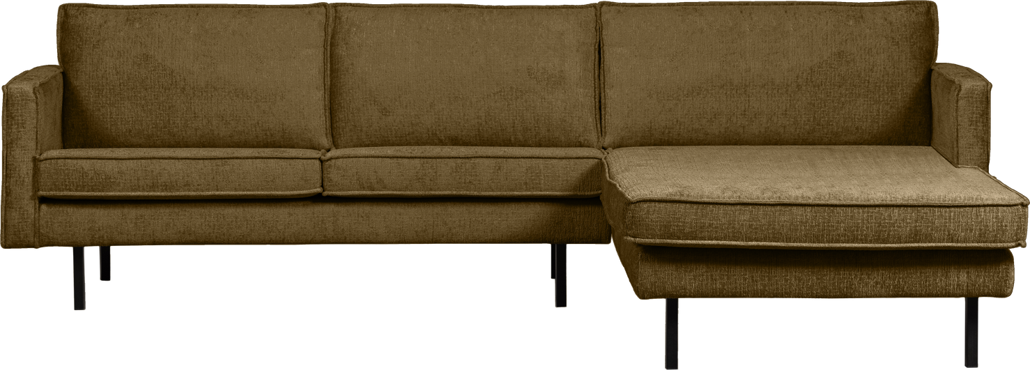 Loungesofa Woood Rodeo Højrevendt Chaiselong 300   Bred Guldfarvet Strukturvelour  Fast Komfort