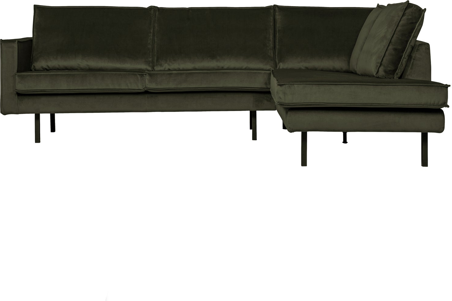Hjørnesofa Woood Rodeo Højrevendt  Mørkegrøn Jarra Velour Loungesofa Med Metalben