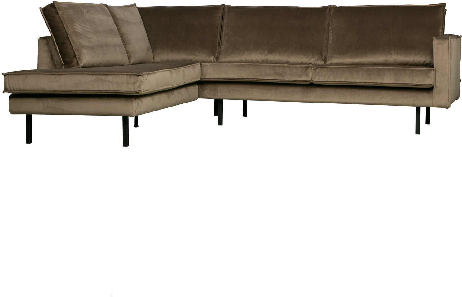 Loungesofa Woood Rodeo Hjørnesofa Venstre Taupe Velour 266x213   Chaiselong Metalben