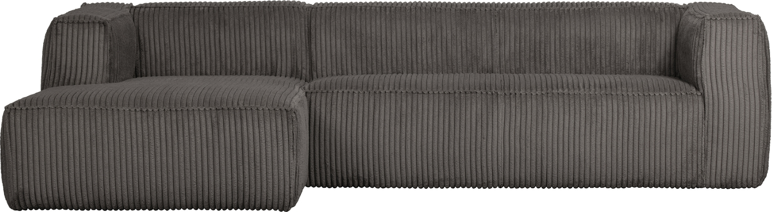 Elegant venstrevendt hjørnesofa i mørkegrå fløjl på udsalg