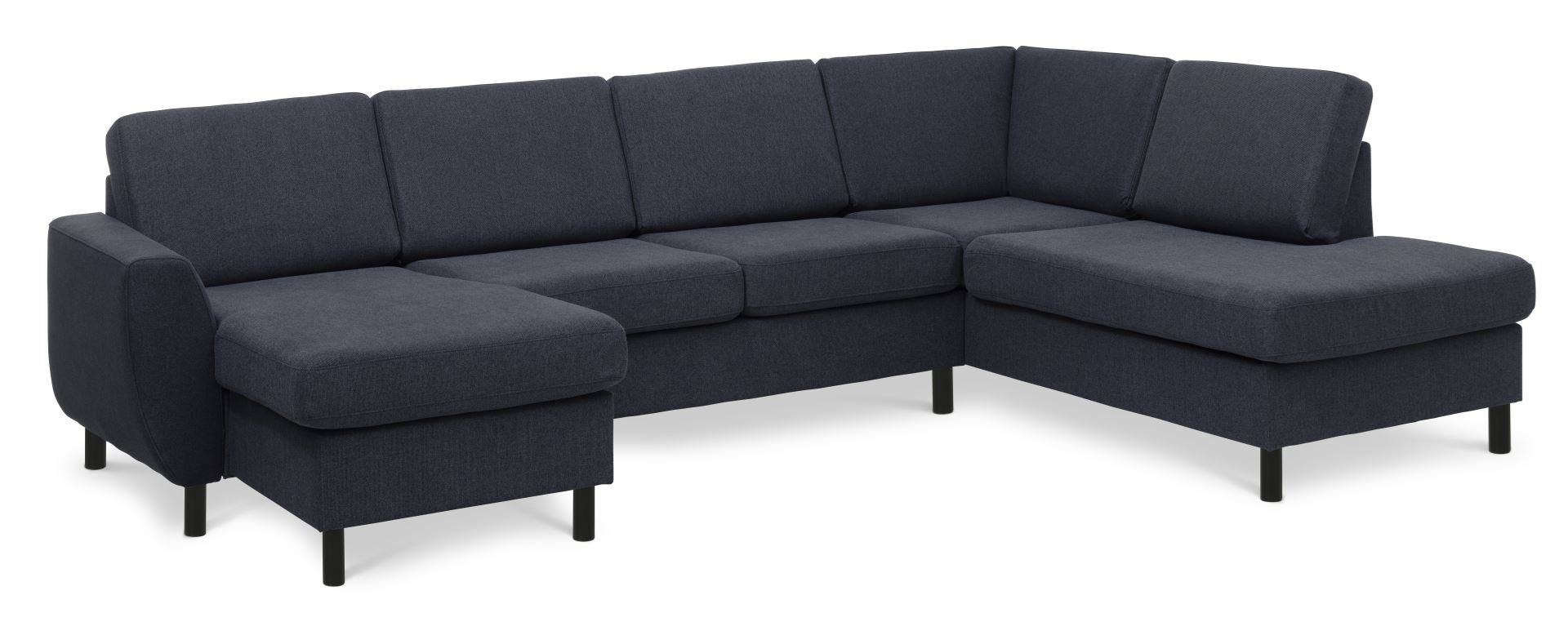 Wendy U-sofa med Chaiselong i Blå Polyester og Sort Træ