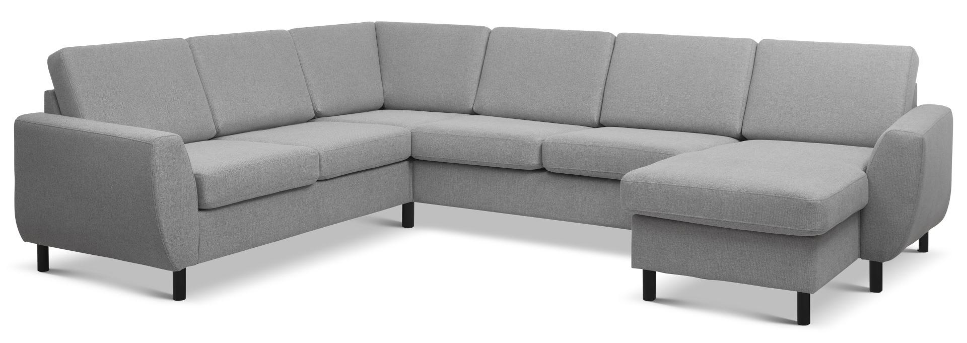 Wendy U-sofa med chaiselong i grå polyester og sort træ