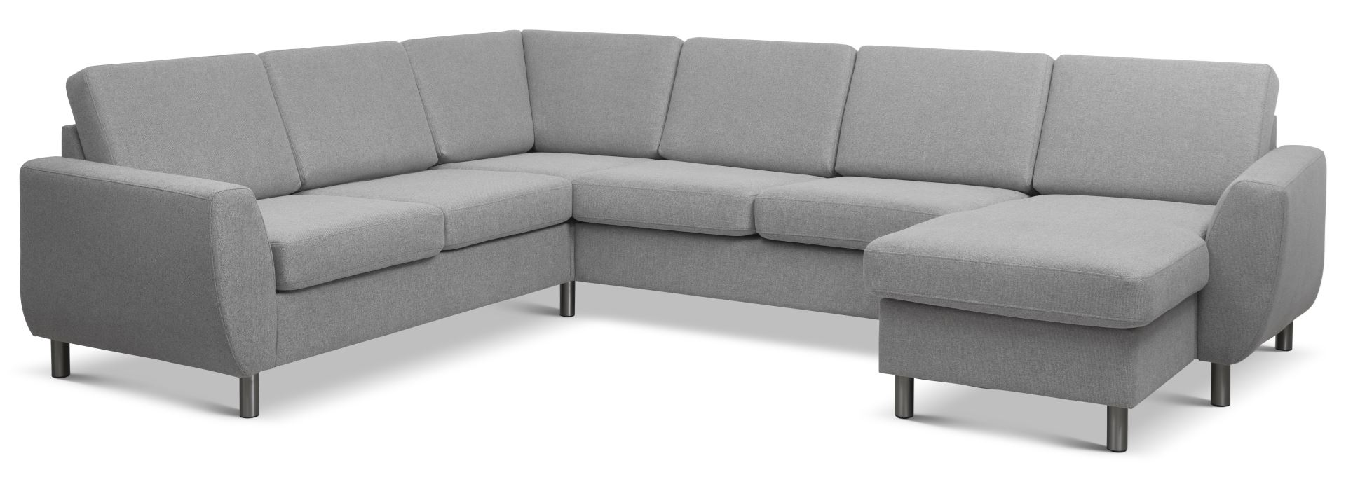 Wendy U-sofa med chaiselong i grå polyester og aluminium