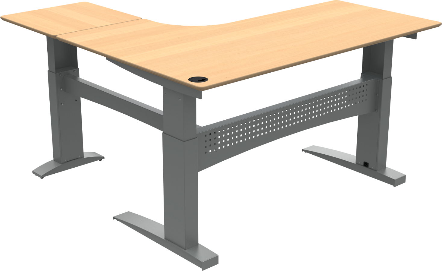 L-formet hæve-sænkebord Zennord Flexdesk – Natur Sølv tilbud!