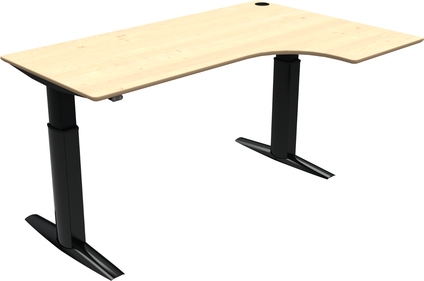 L-formet hæve-sænkebord Zennord – Ahorn & Sort 120x180 cm