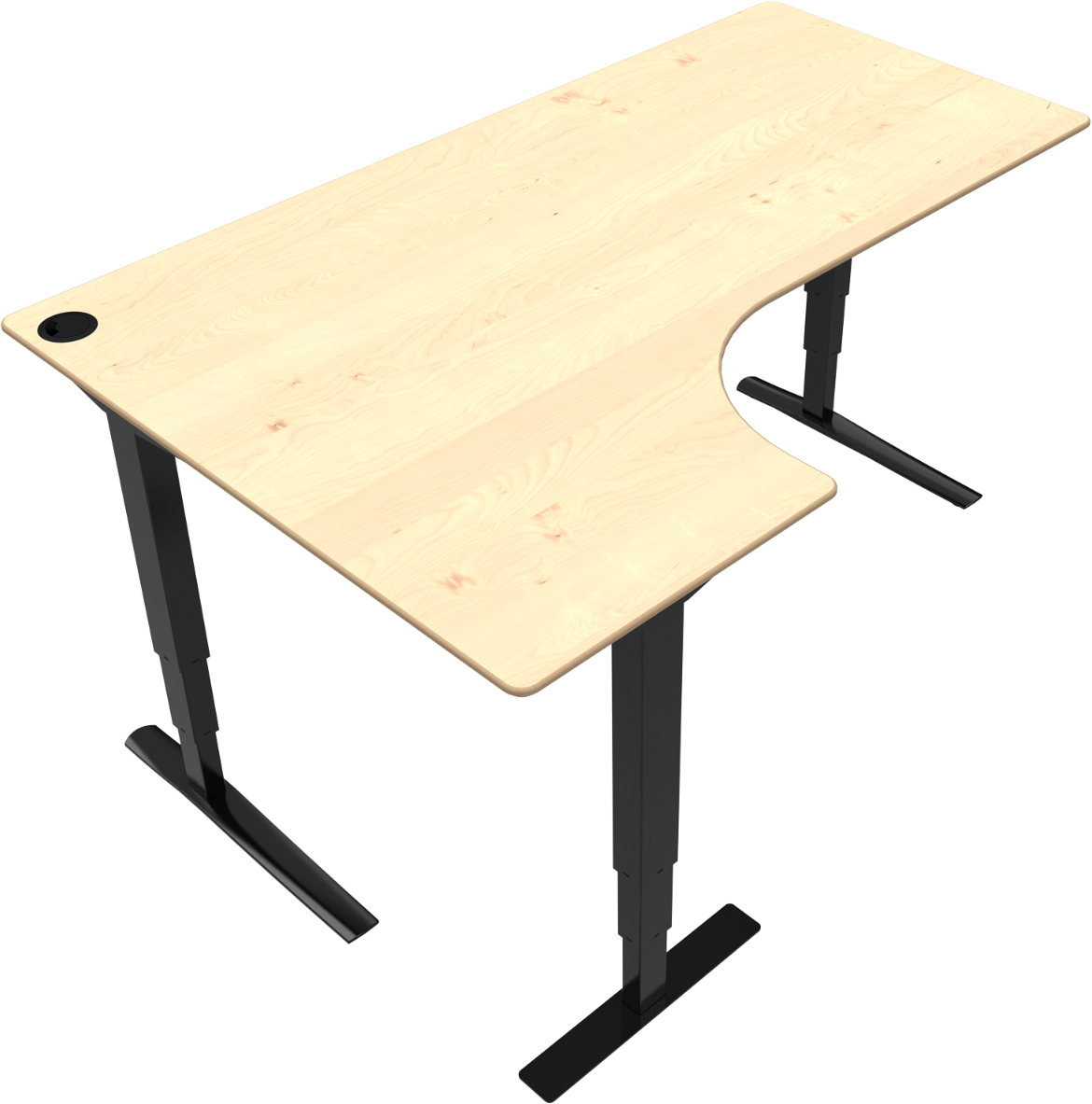 -bens Hæve- Sænkebord Zennord Rise Rest  -formet Venstrevendt Skrivebord Natur Sort Ahorn 180x120   Højdejusterbart 65-125