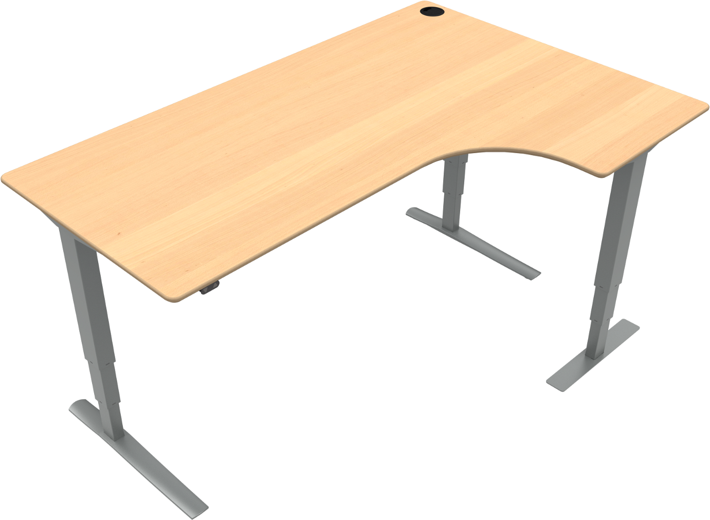 Hæve- Sænkebord  -form Højrevendt Zennord Rise Rest  -bens Naturbøg Sølv 65-125