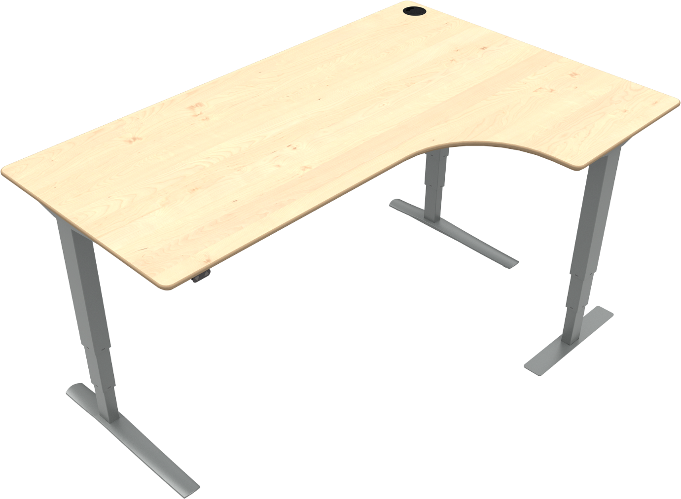 Hæve- Sænkebord  -form Zennord Rise Rest Højrevendt Natur Sølv 180x120   Højjusterbart