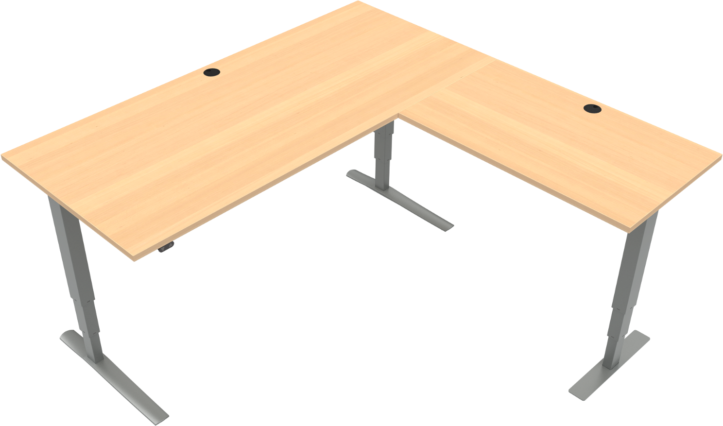 Tre-bens Hæve- Sænkebord Zennord Rise Rest Firkantet Bøgefinér Natur Sølv Skrivebord 180x180   Justérbart 65-125
