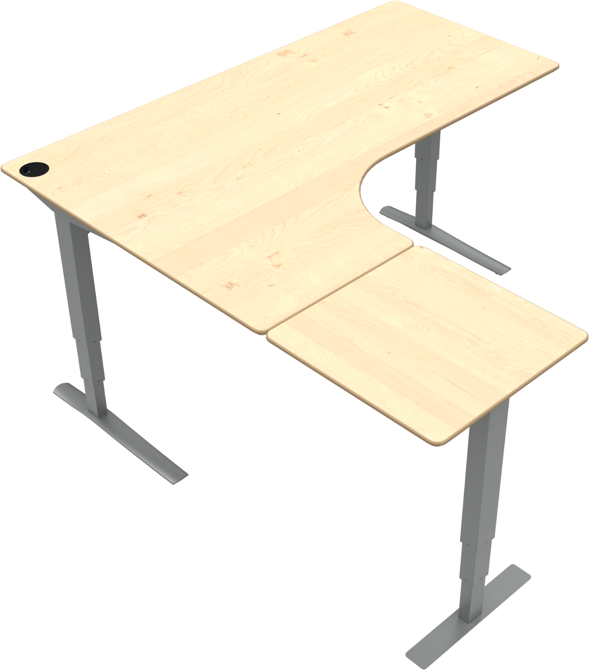 Tre-bens Hæve- Sænkebord  -form Venstrevendt Zennord Rise Rest Natur Ahorn Sølv H65-125   B180   L180