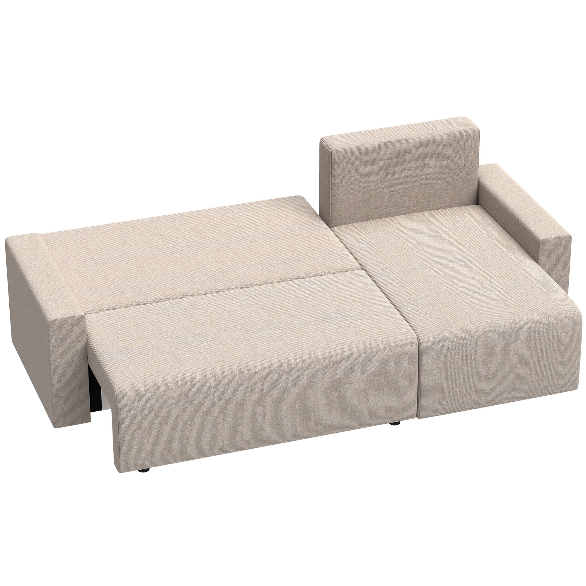 Hjørnesofa Med Sovefunktion   Vendbar Chaiselong   -formet  -personers Sofa Med Velourbetræk  Beige