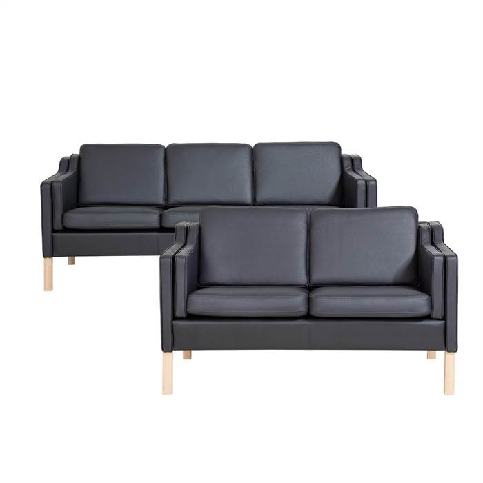 Elegant Boston Sofasæt 2 + 3 Pers - Sort Læderdesign