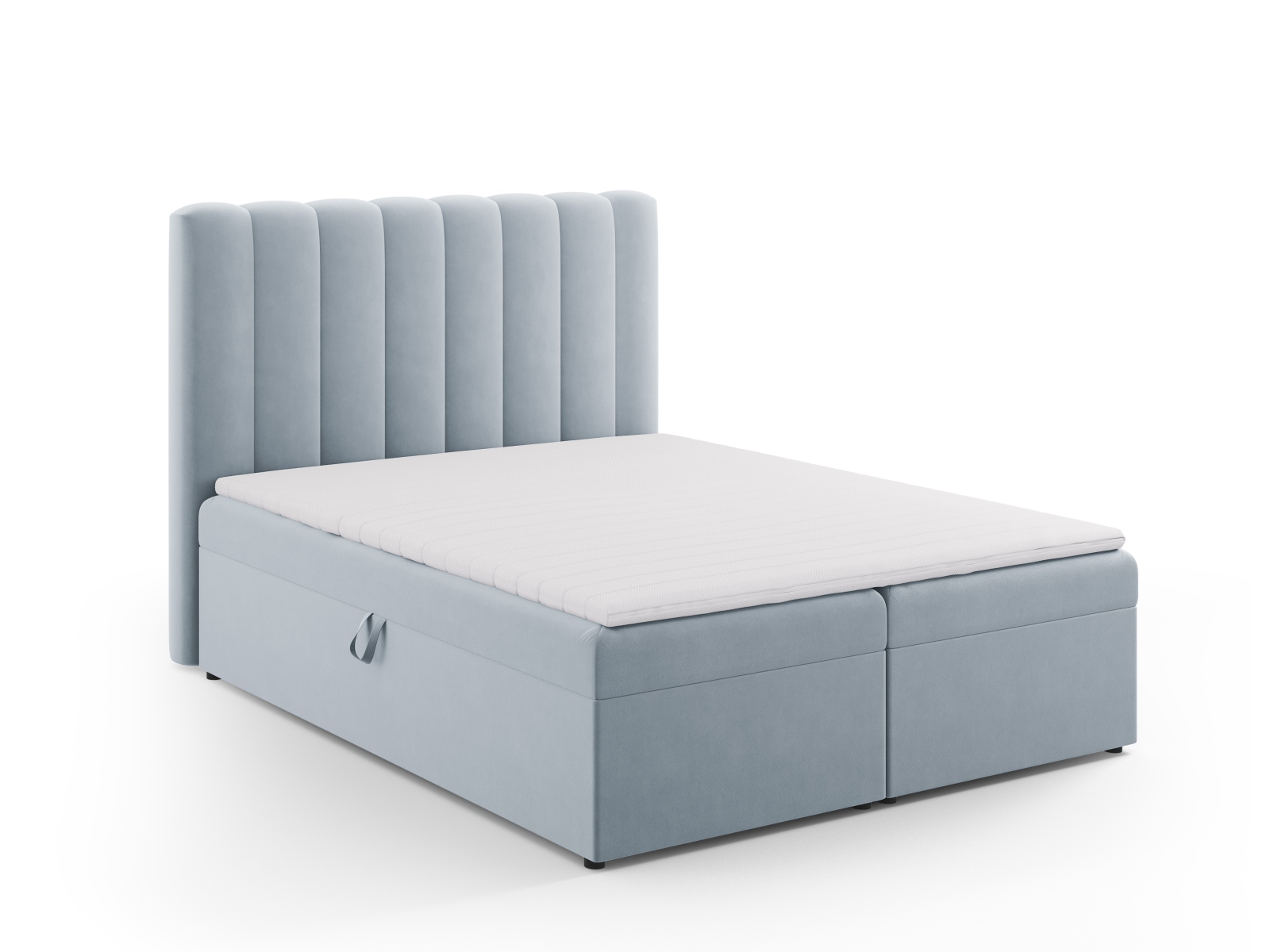 Micadoni Kelp Boxspring Seng i Blå Fløjl – Udsalg!