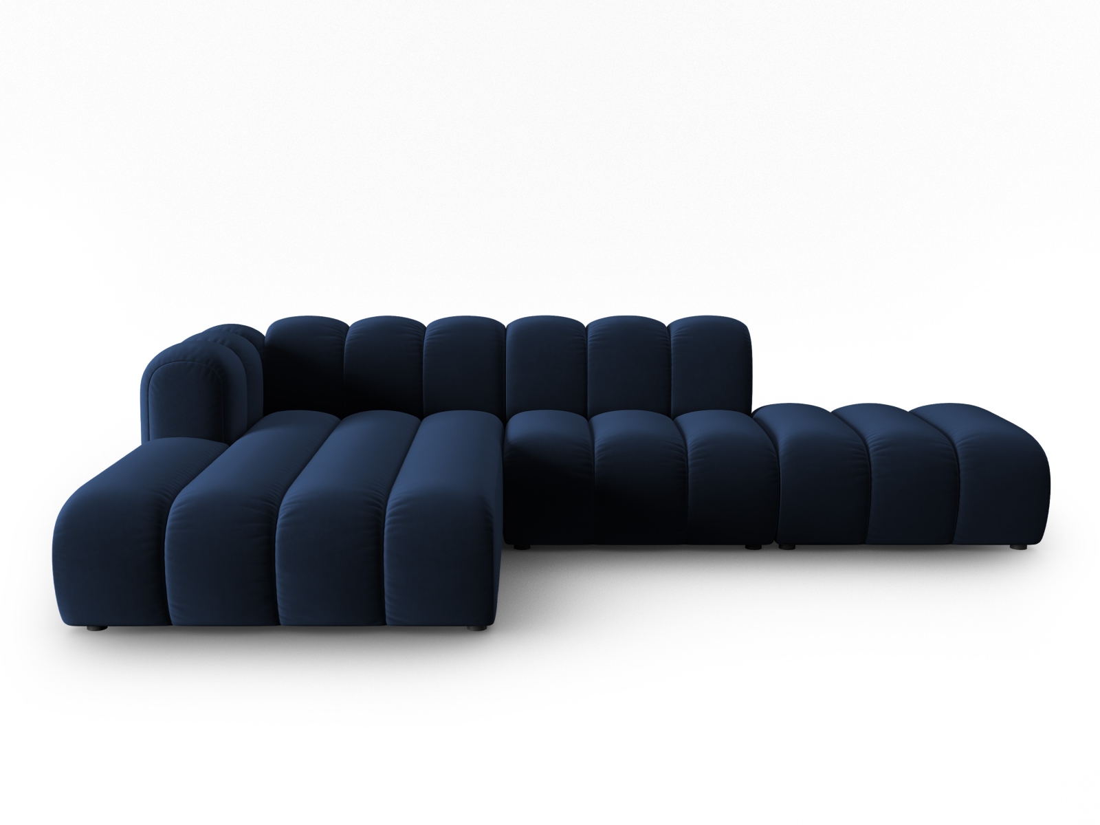 Modulær Hjørnesofa i Blå Fløjl & Sort Plast - Elegant Design