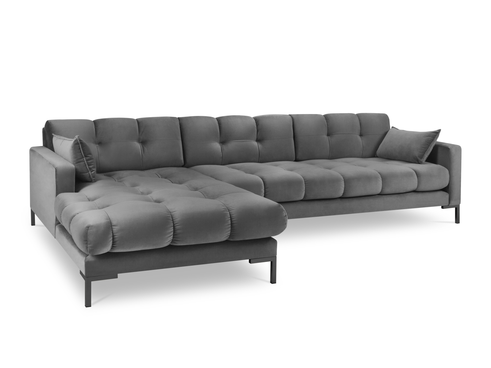 Micadoni Mamaia Hjørnesofa i Grå Fløjl & Sort Metal Tilbud