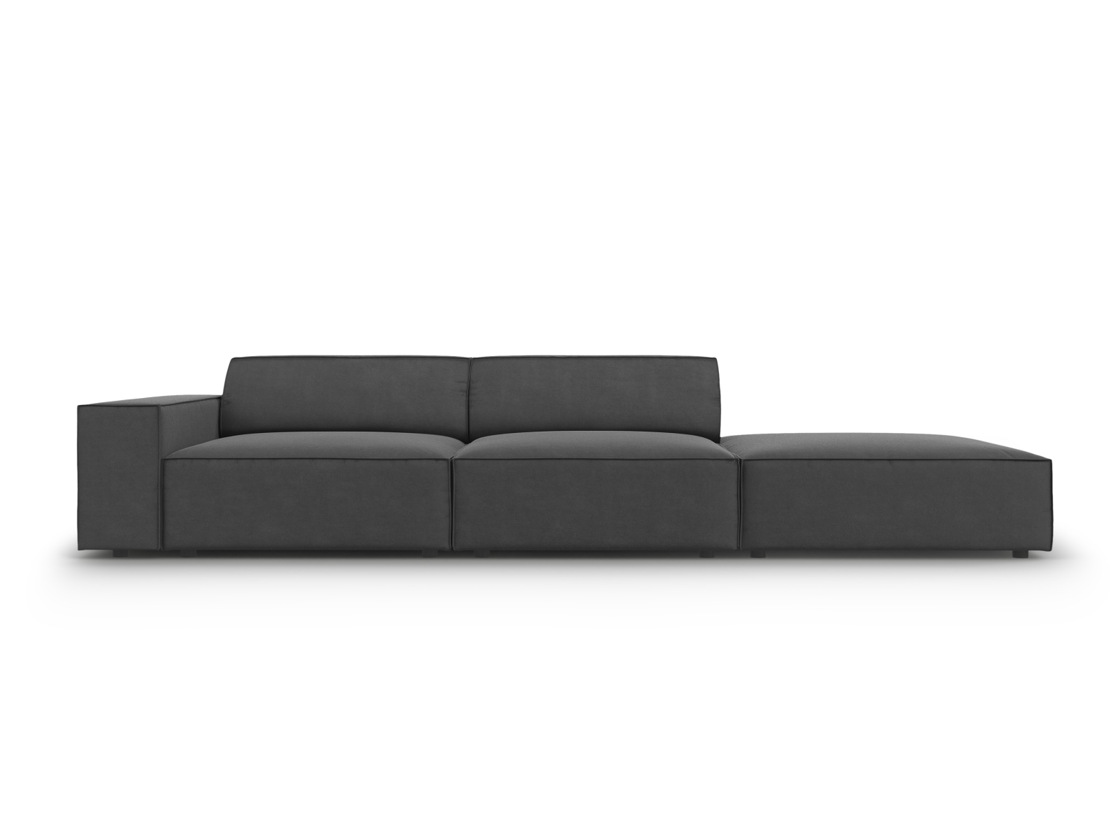 Micadoni Jodie Sofa - Højre, Grå Fløjl & Sort Plast