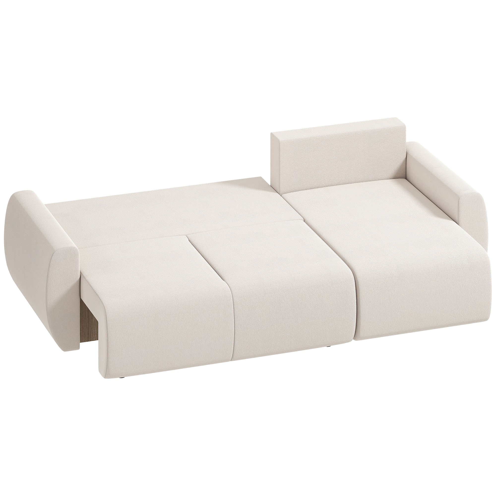 Sovesofa Med Vendbar Chaiselong   -formet  -personers Sofa Med Velourbetræk  Cremehvid