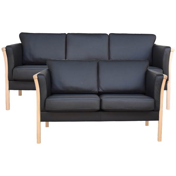 Lene Lux Sofasæt i Sort Læder - Klassisk Design Tilbud!