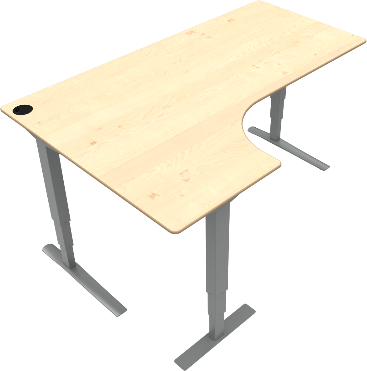 -formet  -bens Hæve- Sænkebord Zennord Rise Rest Model 501-43   Ahorn Sølv 125ã 120ã 180   Sit Stand Skrivebord